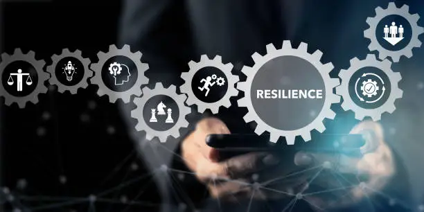 Photo of Resilience business for sustainable and inclusive growth concept. The ability to deal with adversity, continously adapt and accelerate disruptions, crises. Build resillience in organization concept.