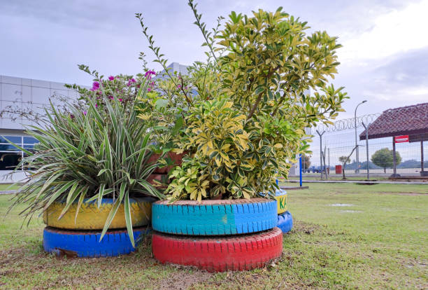 istock flower pots from used rubber car tires 1409806703