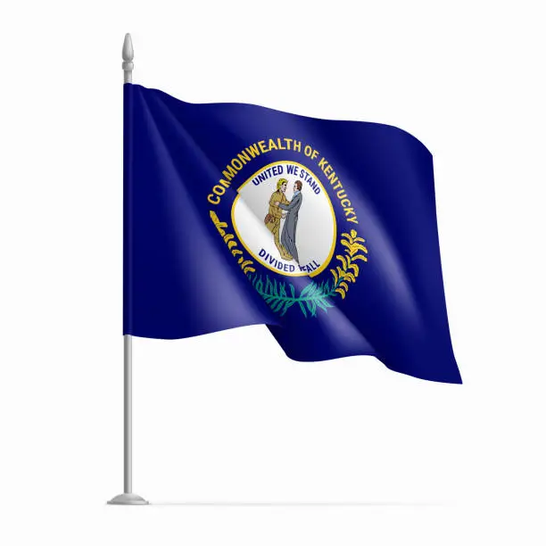 Vector illustration of Waving flag of Kentucky on flagpole, USA federal state