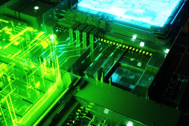 Computer motherboard image composed of colored rays