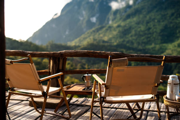 istock Chairs on the balcony and mountain view 1409809165