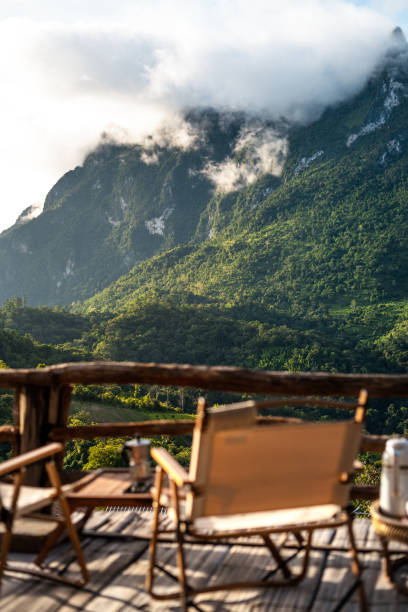 istock Chairs on the balcony and mountain view 1409809166