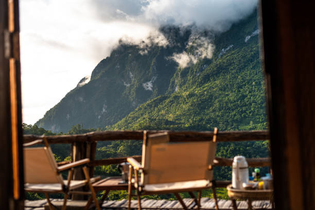istock Chairs on the balcony and mountain view 1409809167