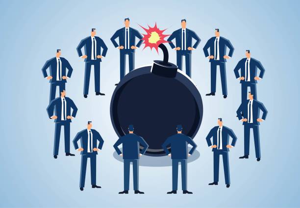 ilustrações de stock, clip art, desenhos animados e ícones de bomb in the crowd, espionage, terrorism, risk and crisis - bomb exploding vector problems