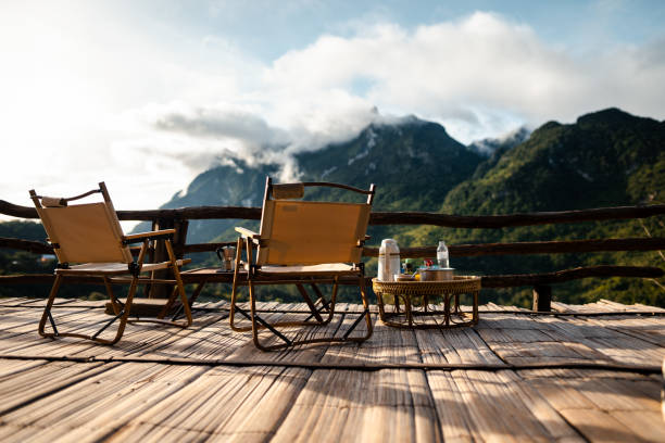 istock Chairs on the balcony and mountain view 1409809272
