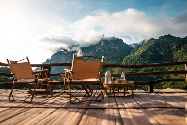istock Chairs on the balcony and mountain view 1409809273