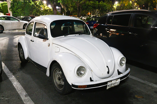 Cancun, Mexico - May 17, 2017: Classic car Volkswagen Type 1 Beetle in the city street.