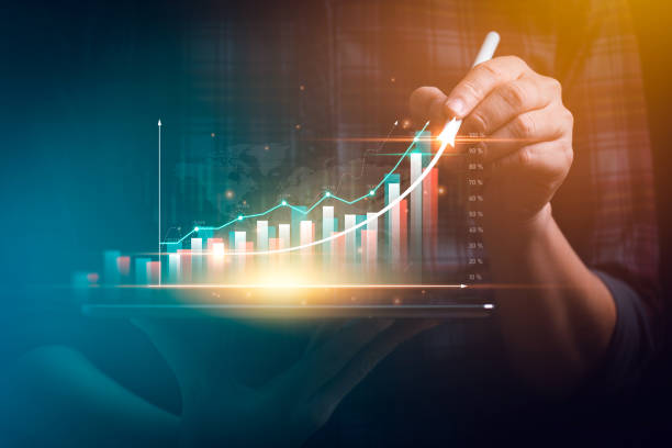 istock Digital online marketing, Businessman using tablet to analyze sales data and Economic growth chart chart, business planning and strategy, forex trading analysis. Stock market 1409812398