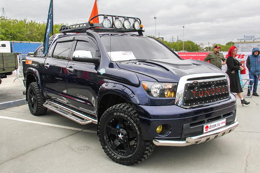 Chelyabinsk, Russia - June 2, 2018: Customized pickup truck Toyota Tundra presented at the Ural Motor Show.