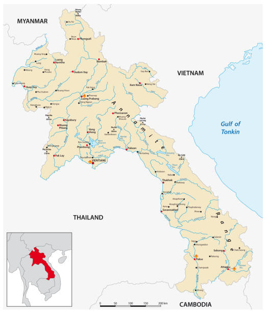 Vector map of Lao Peoples Democratic Republic Vector map of Lao Peoples Democratic Republic gulf of tonkin stock illustrations