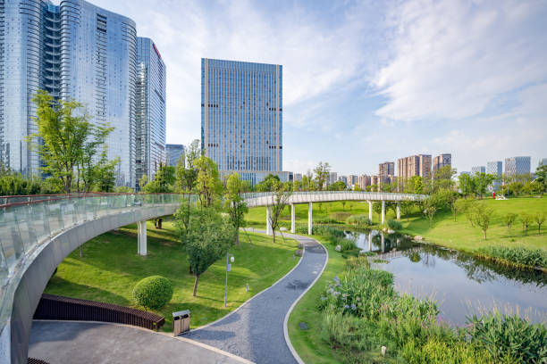 istock Sunny Chengdu Bridge Financial City 1409817019