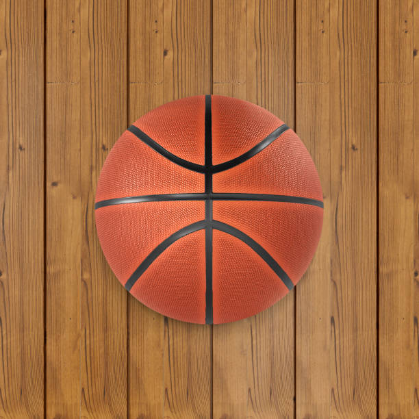 istock Basketball on the wood floor. top view. 3d render 1409820328