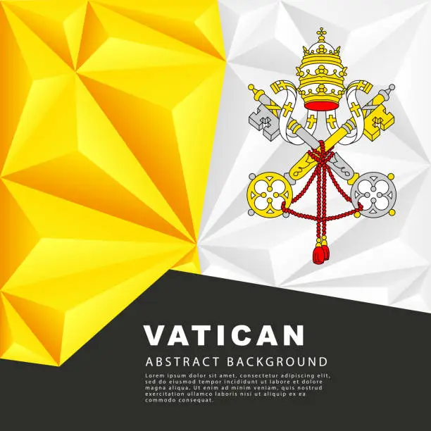 Vector illustration of Polygonal flag of the Vatican. Vector illustration. Abstract background in the form of colorful white and yellow stripes