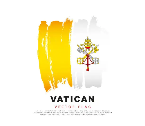 Vector illustration of Flag of the Vatican. White and yellow brush strokes, hand drawn. Vector illustration isolated on white background. Flag of the Vatican. White and yellow brush strokes, hand drawn. Vector illustration isolated on white background.