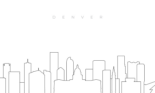 Outline Denver skyline. Trendy template with Denver city buildings and landmarks in line style. Stock vector design.