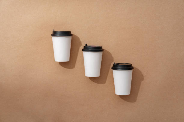 istock Top view of paper take out coffee cups 1409823837