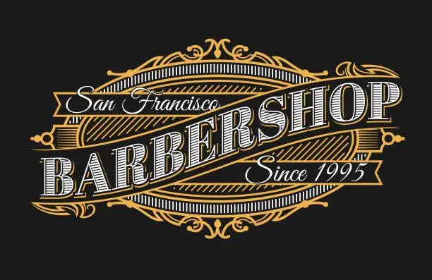 Vector illustration of Barbershop vintage sign, barber shop antique label