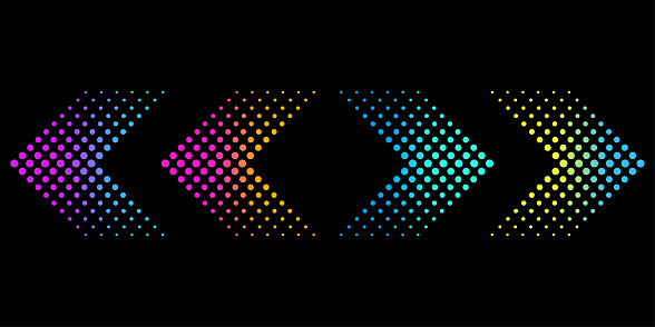 halftone  arrows. pixel Colorful arrows. Vector illustration. Stock image. EPS 10.