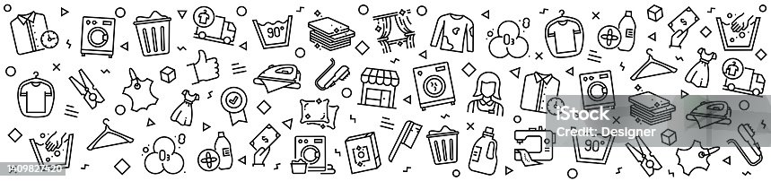istock LAUNDRY AND DRY CLEANING Patterns with Linear Icons, Trendy Linear Style Vector 1409827420