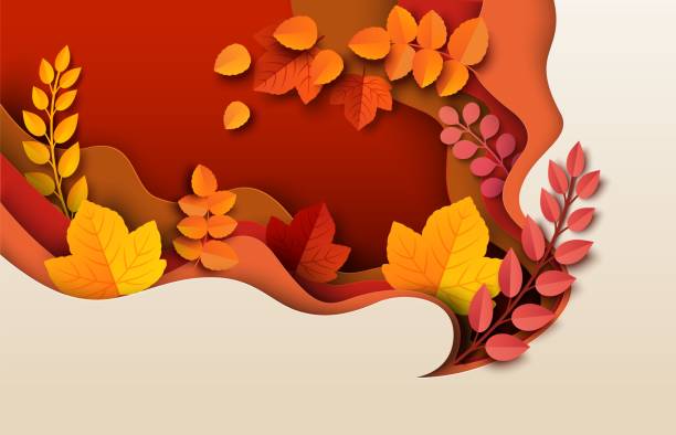 ilustrações, clipart, desenhos animados e ícones de papel de outono cortou estilo de arte origami de fundo - falling autumn backgrounds retro revival