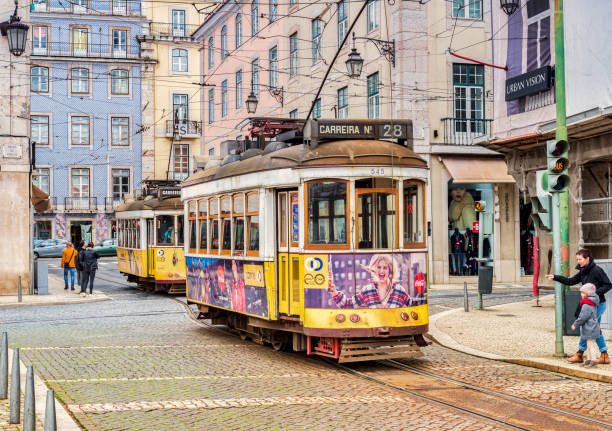 Lisbon Tram 28, Figueira Square stock photo