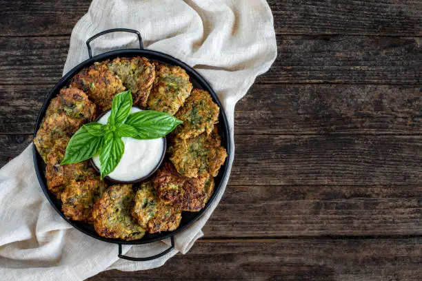 Vegetarian food with fried vegetables.