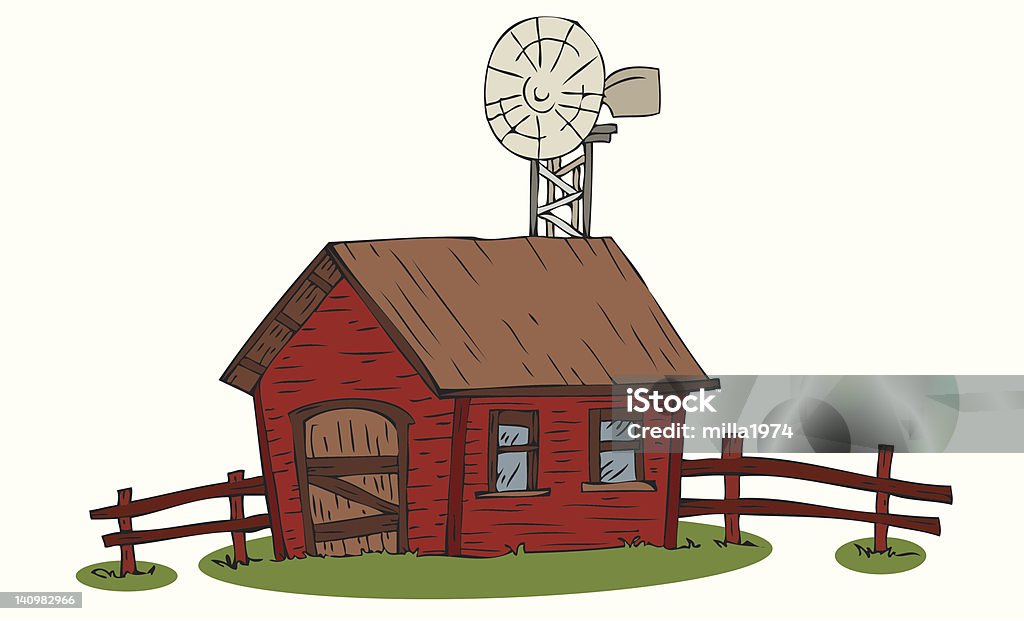 Farm con molino de viento. - arte vectorial de Acero libre de derechos