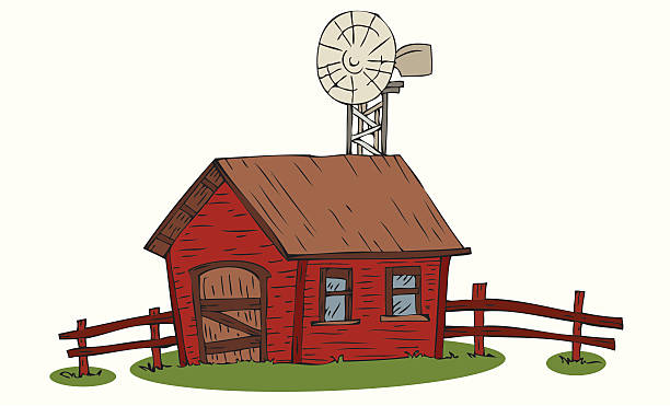 ферма с ветряная мельница. - shed cottage hut barn stock illustrations