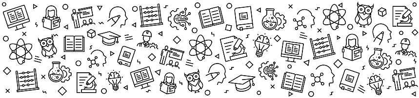 STEM EDUCATION Patterns with Linear Icons, Trendy Linear Style Vector
