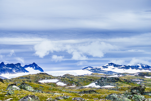 Summer mountains landscape in Norway. National tourist scenic route 55 Sognefjellet.