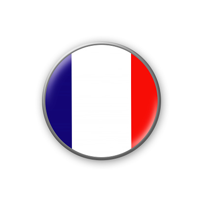 France flag. Round badge in the colors of the France flag. Isolated on white background. Design element. 3D illustration. Signs and symbols.