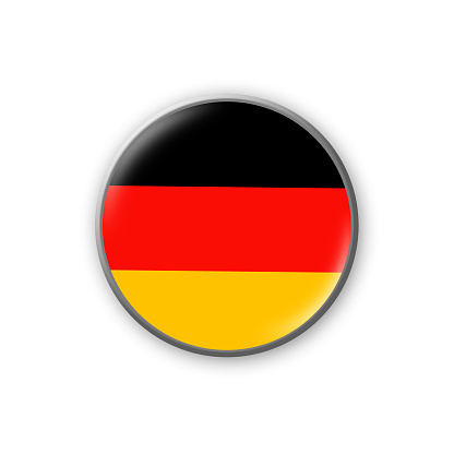 Germany flag. Round badge in the colors of the German flag. Isolated on white background. Design element. 3D illustration. Signs and symbols.