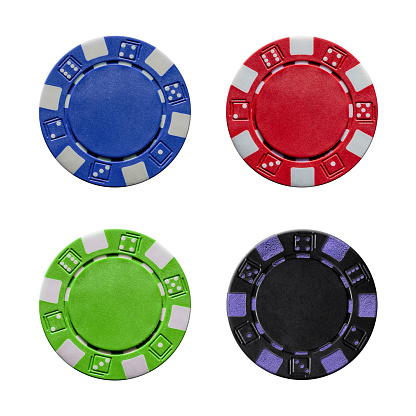 Set of multi-colored poker chips. Isolated on a white background. Gambling. Design element.