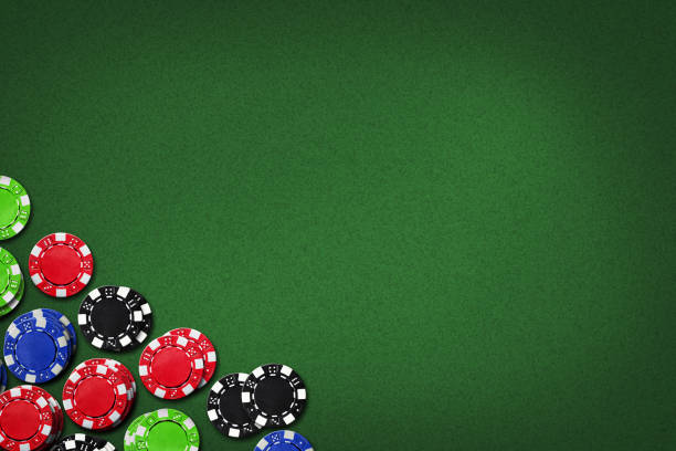 Poker chips, on a green background. Copy space. gambling Background
