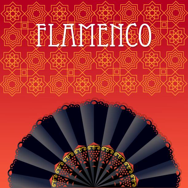 stockillustraties, clipart, cartoons en iconen met red andalusian flamenco background with folding fan - spaanse cultuur