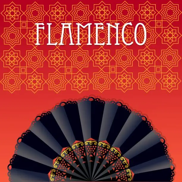 Vector illustration of red andalusian flamenco background with folding fan