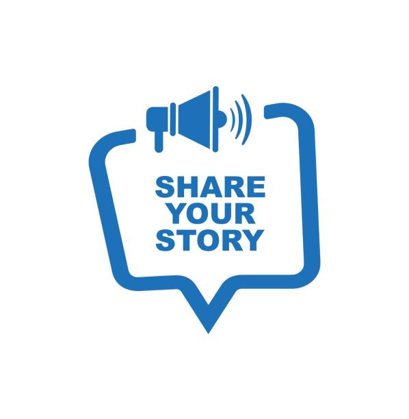 stockillustraties, clipart, cartoons en iconen met share your story on white background - verhalen vertellen