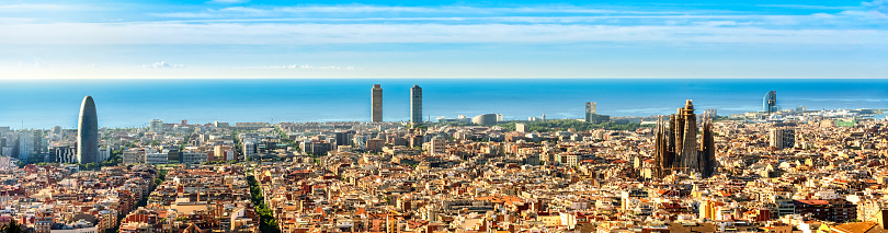 Skyline of Barcelona -  Eixample residencial district - Sagrada familia - urban squares, Spain