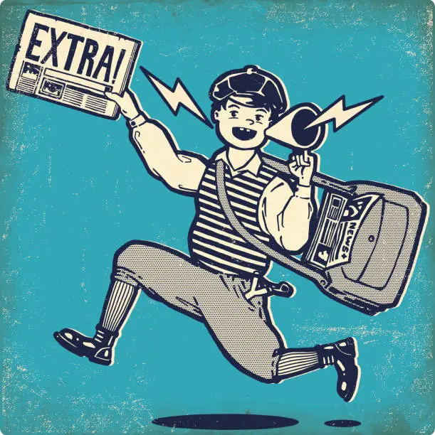 Vector illustration of Paperboy with megaphone and extra newspaper