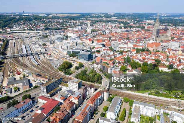 Cityscape Of Ulm With Train Station Aerial View Baden Wurttemberg Stock Photo - Download Image Now