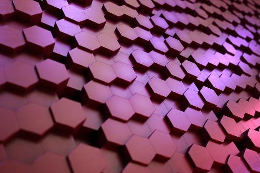 Abstract Hexagon Background Under Neon Lights. 3D Render