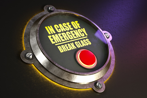 In Case of Emergency Break Glass Button. 3D Render