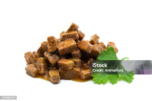 Wet Cat Food Isolated On White Background Stock Photo - Download Image Now - Dog Food, Cat Food, Wet