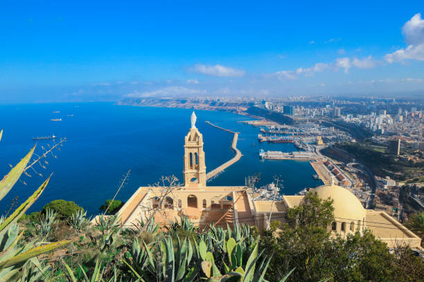 Panoramic View to the Oran Port on the Coastline of Mediterranean Sea stock photo