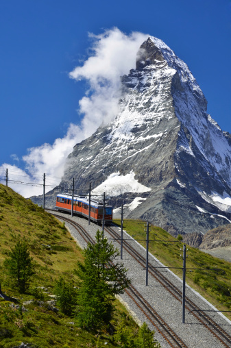The Gornergratbahn is a 9 km long gauge mountain rack railway. It leads from Zermatt (1604 m), up to the Gornergrat (3089 m), with spectacular view to Matterhorn mountain