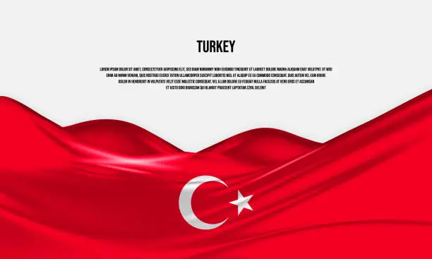 Vector illustration of Turkey flag design. Waving Turkish flag made of satin or silk fabric. Vector Illustration.