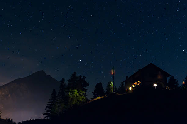 Mount Chaberton Italian Alps Night Landscape stock photo