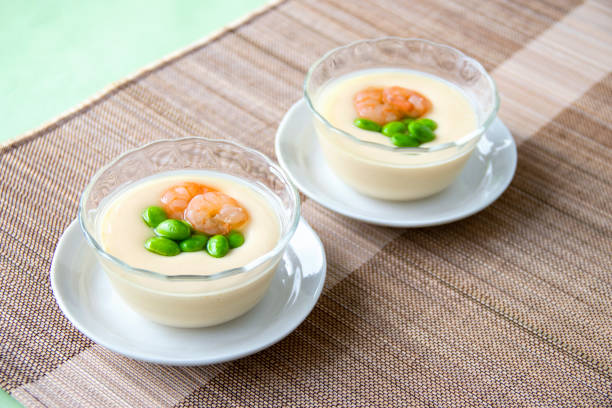 cold Steamed egg custard with shrimp and edamame