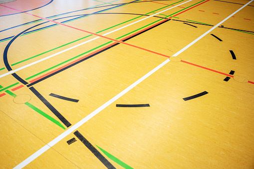 Different lines of a sport field in a sport hall.