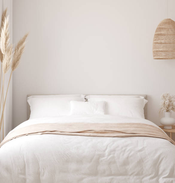 istock Home mockup, bedroom interior background, Coastal style 1409851378